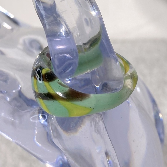 Vintage Art Glass Handmade Green Black Yellow Band Ring - Picture 3 of 11